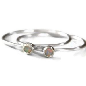 2 Sterling Silver & Fire Opal Rings, 7
